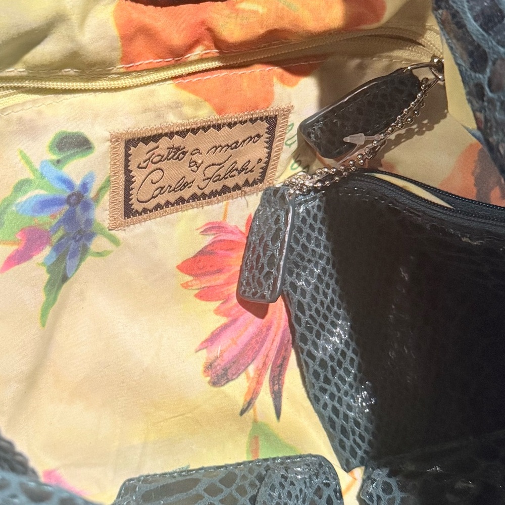 Fatto a Mano by Carlos Falchi /// Emerald Green Faux Snakeskin Pattern Tote - Picture 4 of 8